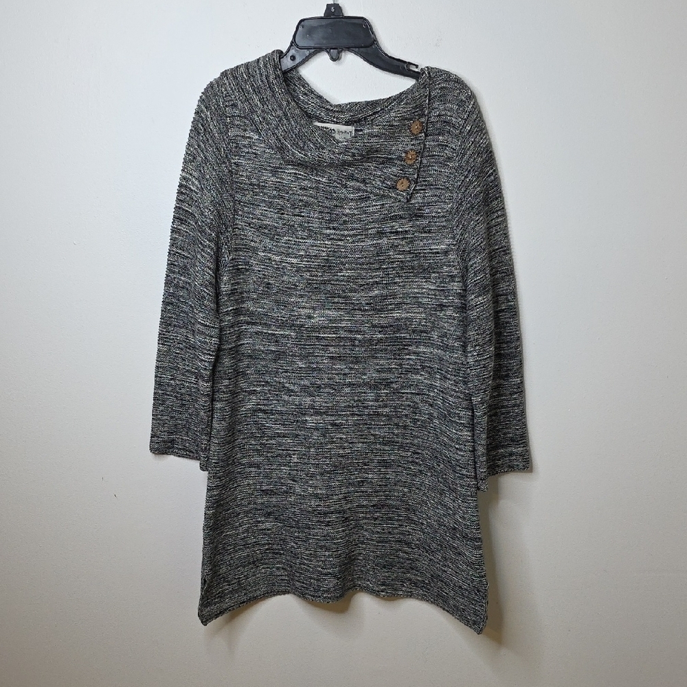 Charcoal Cowl Neck Sweater Dress with Button Accents - HABITAT SIZE SMALL